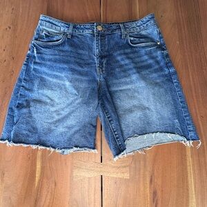 Kut from the Kloth Distressed Raw Hem Denim Hailey Bermuda Shorts